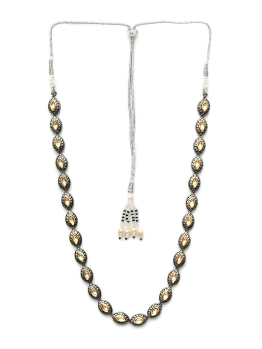Dual Tone Kundan Neckpiece (silver) - Ruby Raang | Swadesiicart