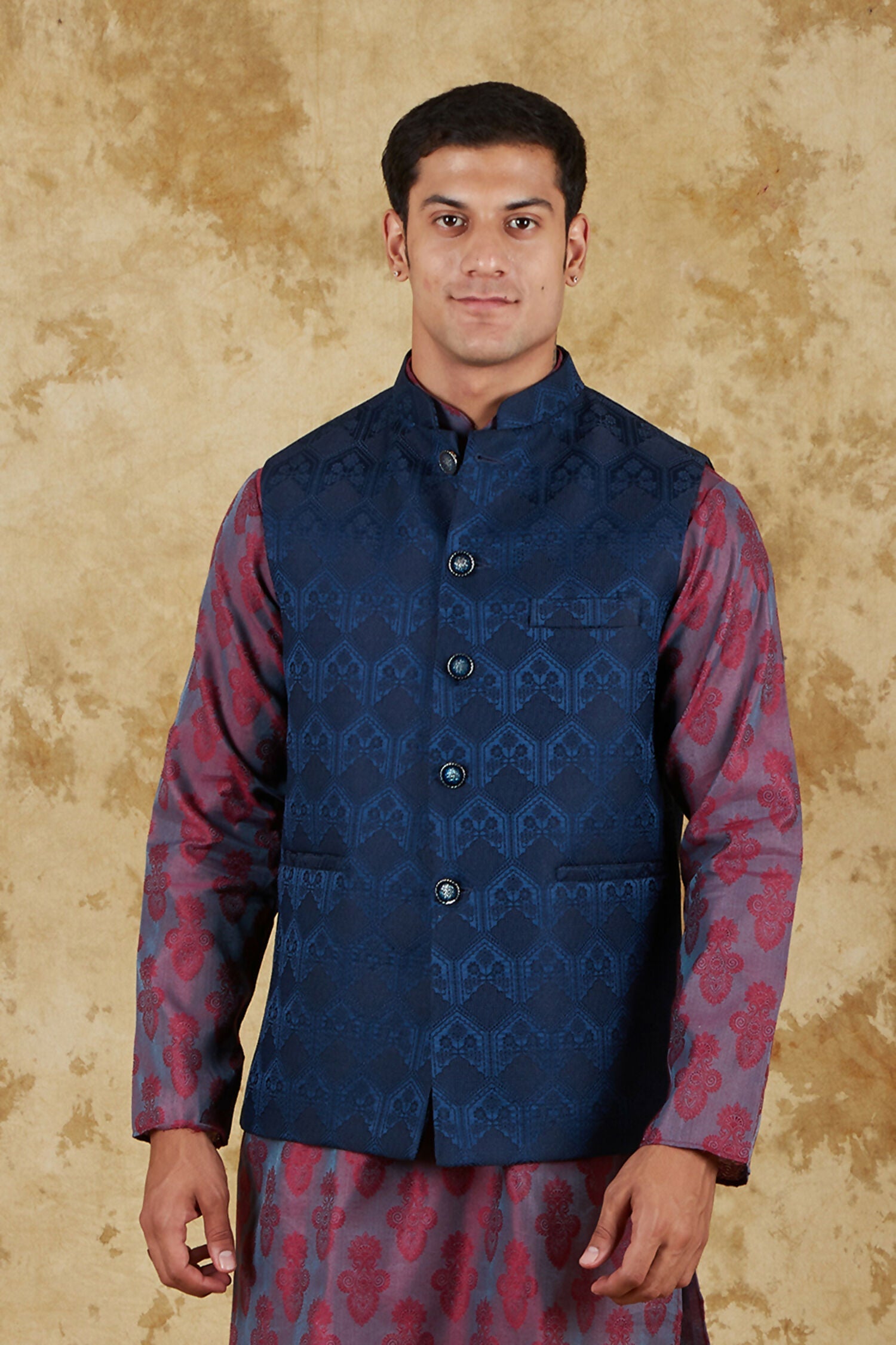 Bluesaanchi Men's Jacquard Rose Red With White Waistcoat | Swadesiicart