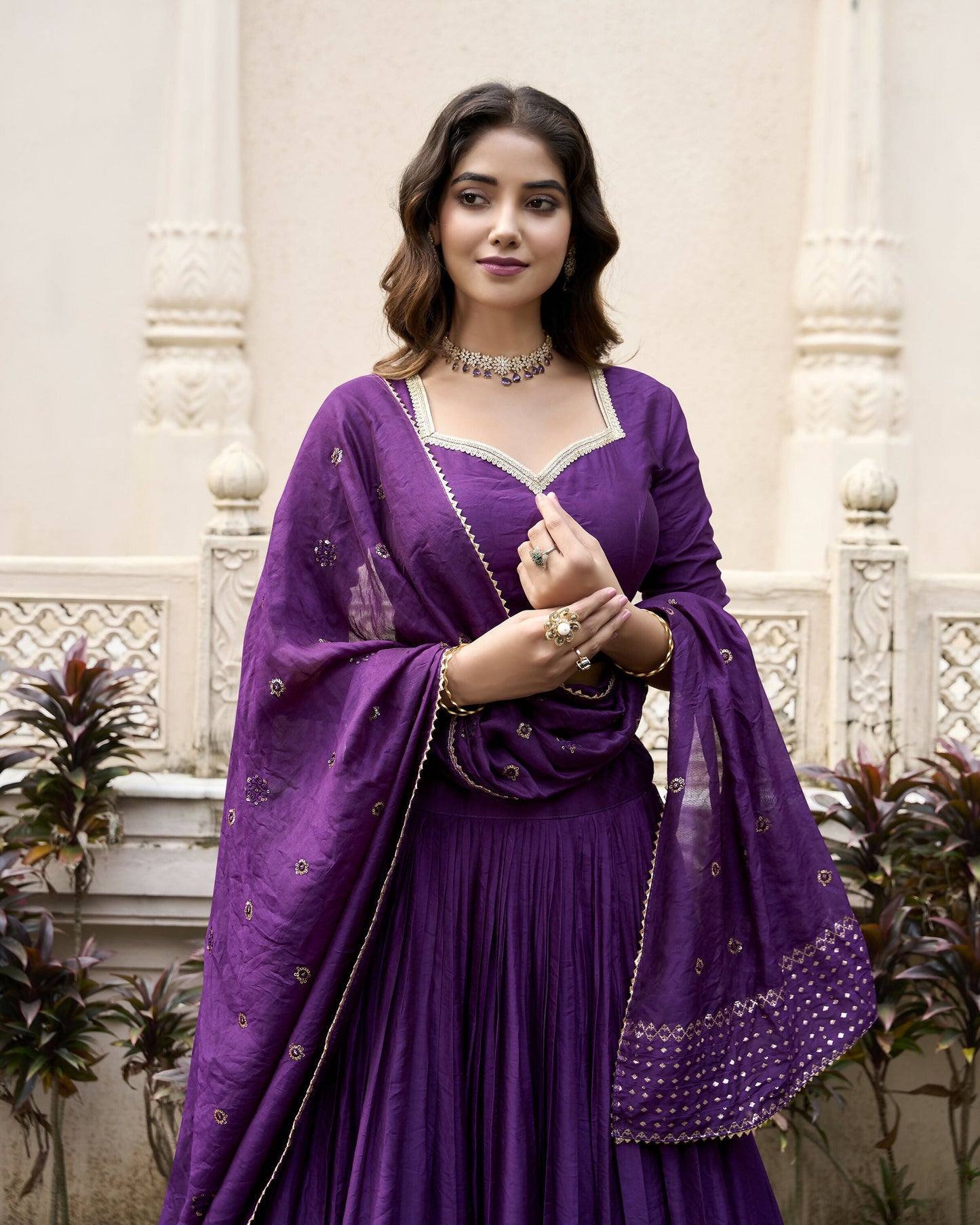Lorenvalley Purple Pure Chanderi Plain With Zari Weaving Work Border Lehenga Choli | Swadesiicart