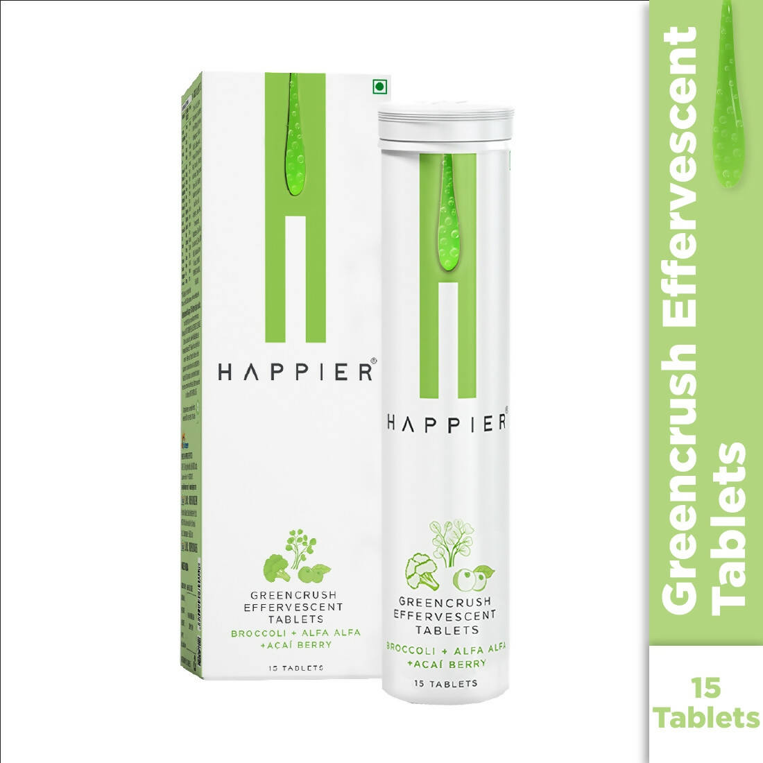 Happier Greencrush Effervescent Tablets | Swadesiicart