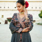 Vaasva Black Chinon Floral Embroidered Angrakha, Pant & Dupatta set | Swadesiicart