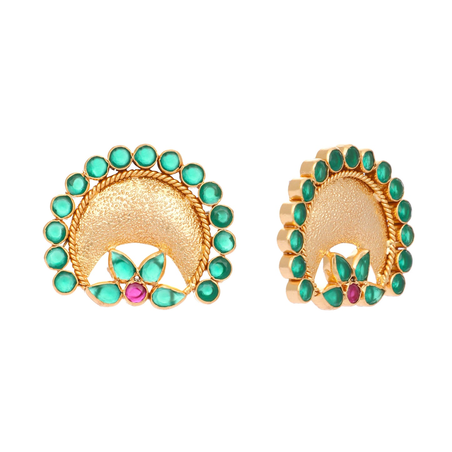 Nuyug 22K Gold Plated Faux Emerald Stone Studded Contemporary Shaped Studs | Swadesiicart
