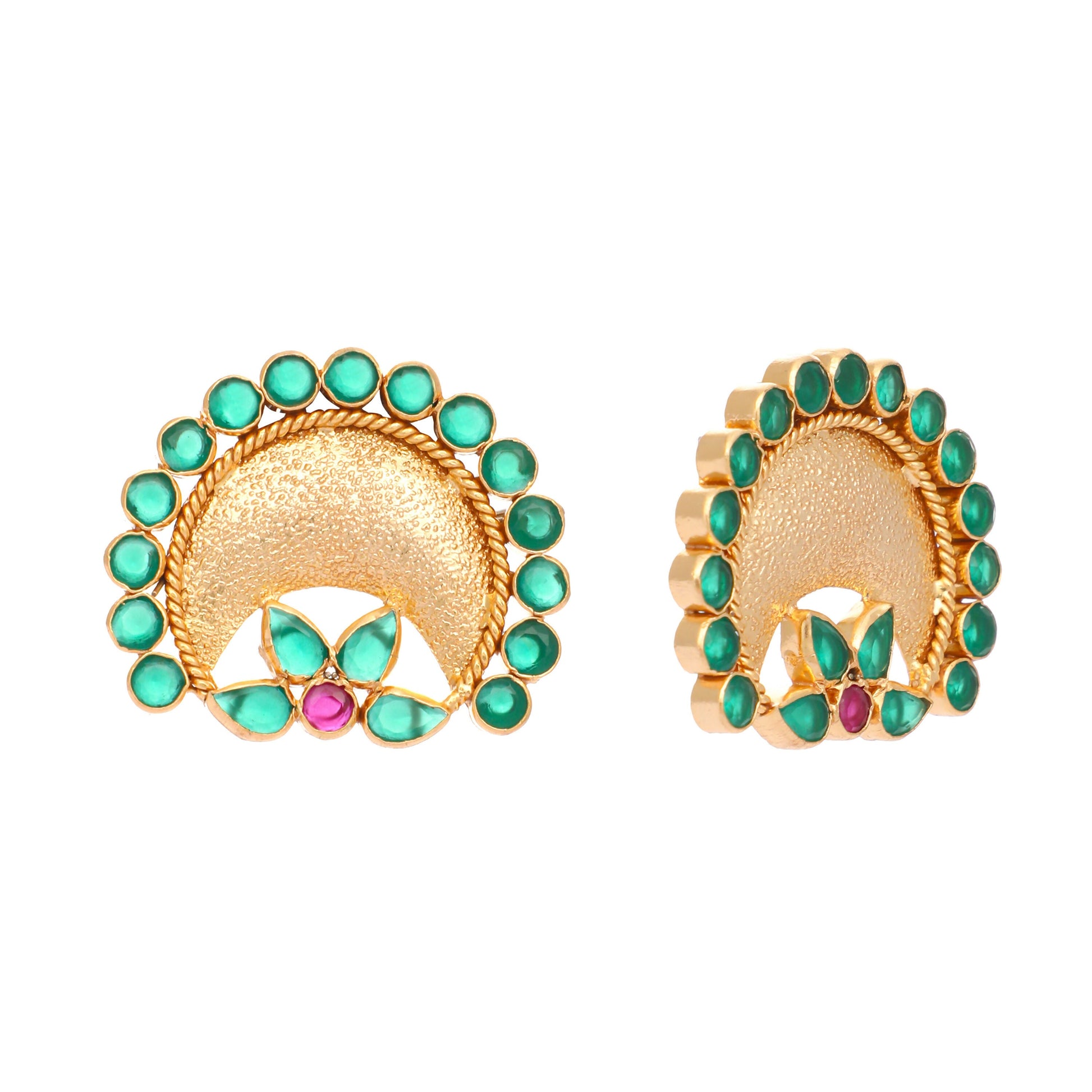 Nuyug 22K Gold Plated Faux Emerald Stone Studded Contemporary Shaped Studs | Swadesiicart