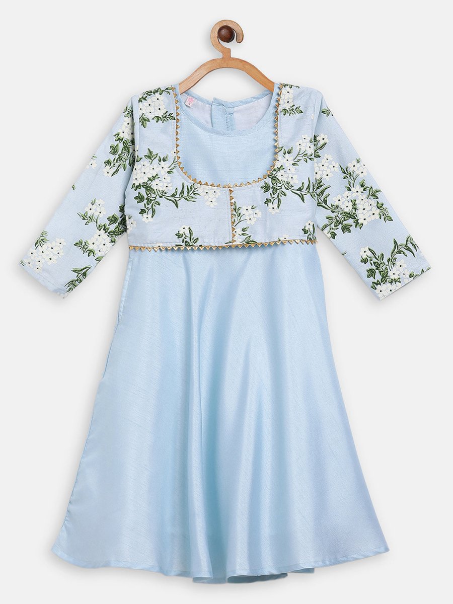Ahalyaa Blue Poly Silk A-Line Girl's Kurta | Swadesiicart
