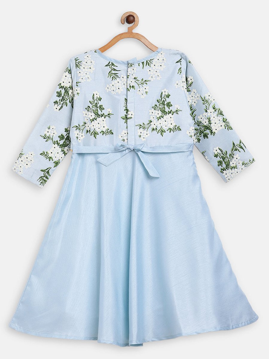 Ahalyaa Blue Poly Silk A-Line Girl's Kurta | Swadesiicart