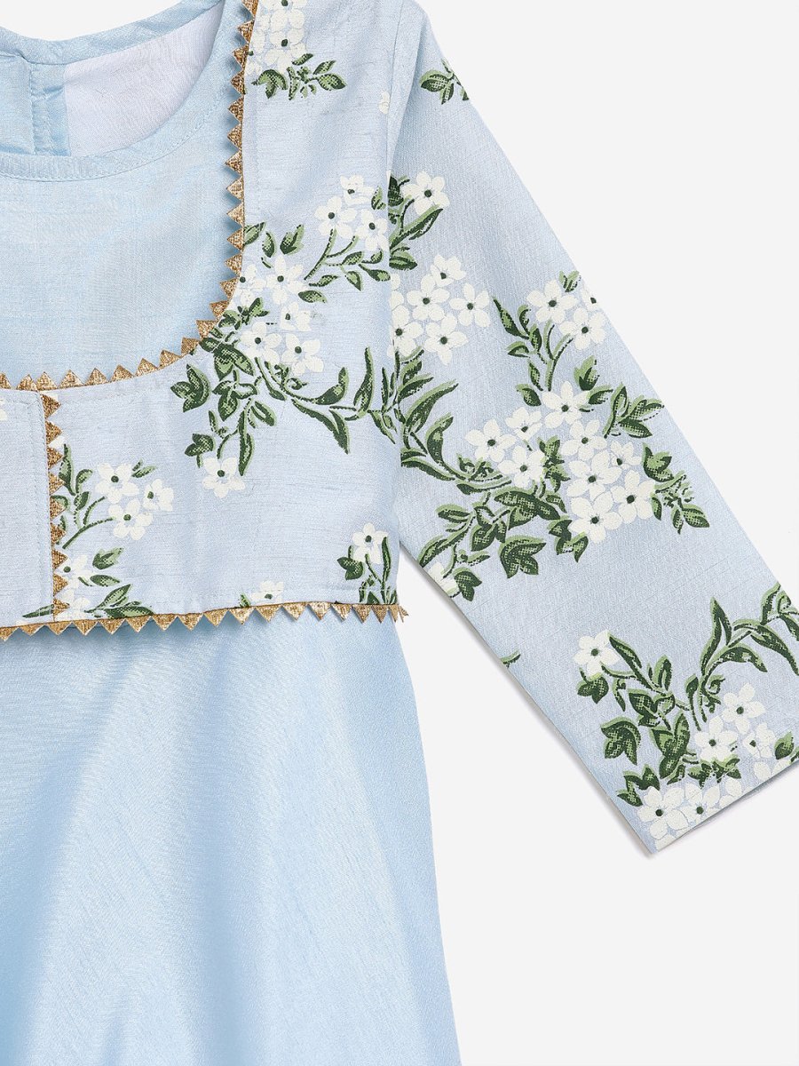 Ahalyaa Blue Poly Silk A-Line Girl's Kurta | Swadesiicart