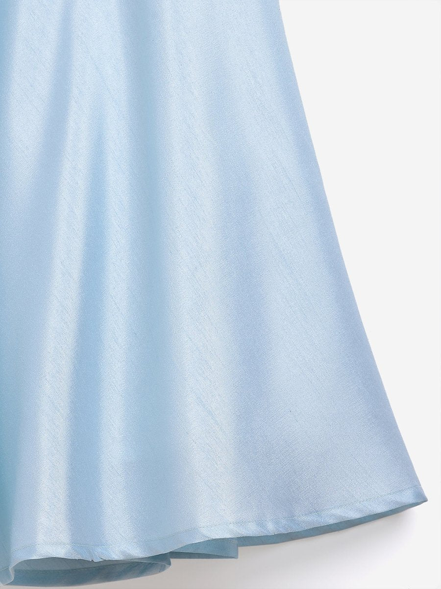 Ahalyaa Blue Poly Silk A-Line Girl's Kurta | Swadesiicart