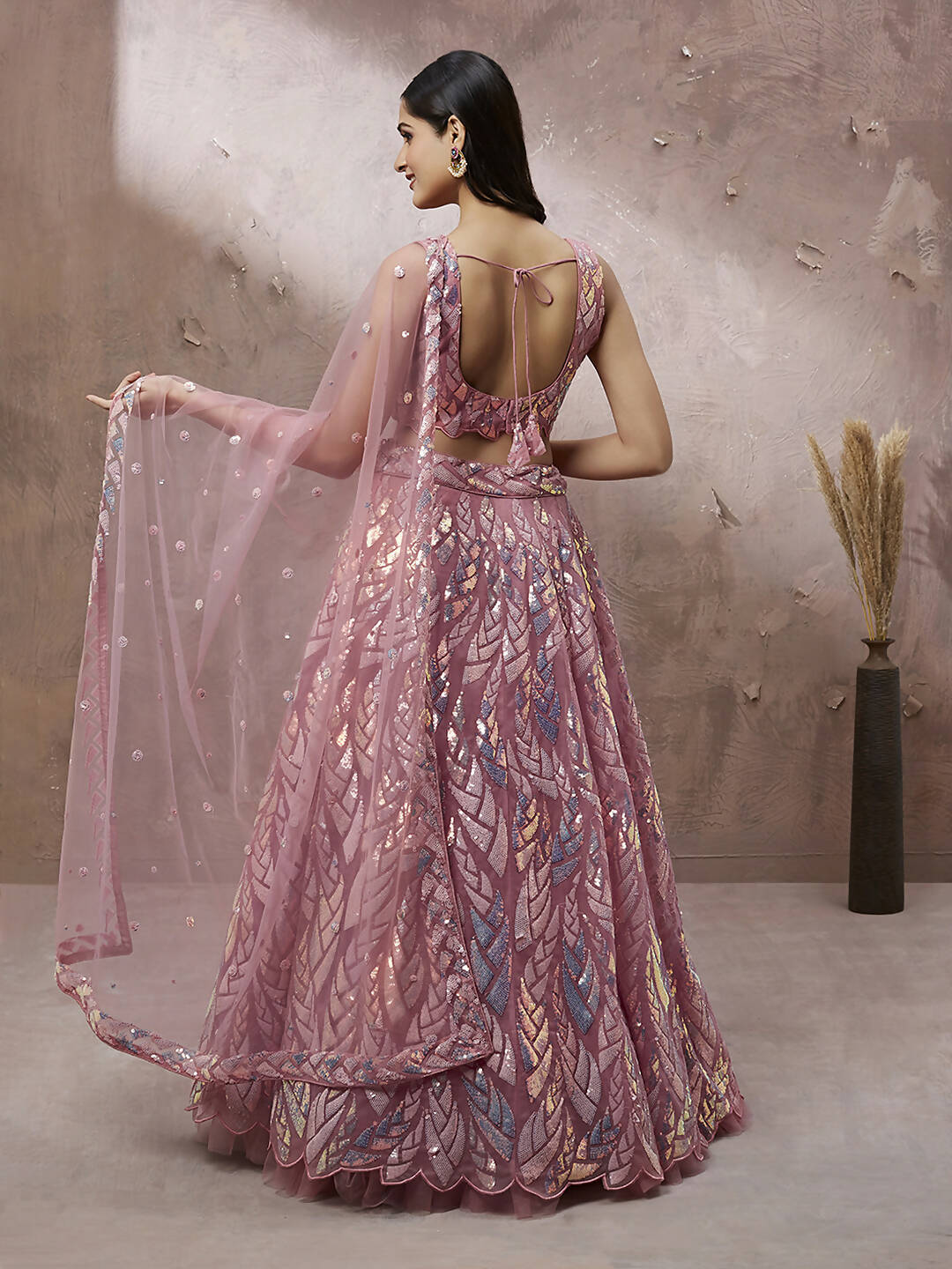 House of Panchhi CORAL Net Sequinse Work Lehenga & Blouse, Dupatta | Swadesiicart