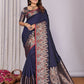 Joban Fashion Banarasi Navy Blue Jacquard Woven Soft Silk Saree | Swadesiicart