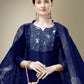 Jyoti Fashion Women's Navy Blue Cotton Blend Embroidery & Fancy Lace work Kurta with Trouser & Dupatta | Swadesiicart