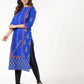 Aniyah Cotton Block Printed Straight Kurta Blue (AN-140K) - Swadesiicart