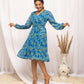 FIORRA Women's Navy Blue Georgette Floral Printed Western Dress - Swadesiicart