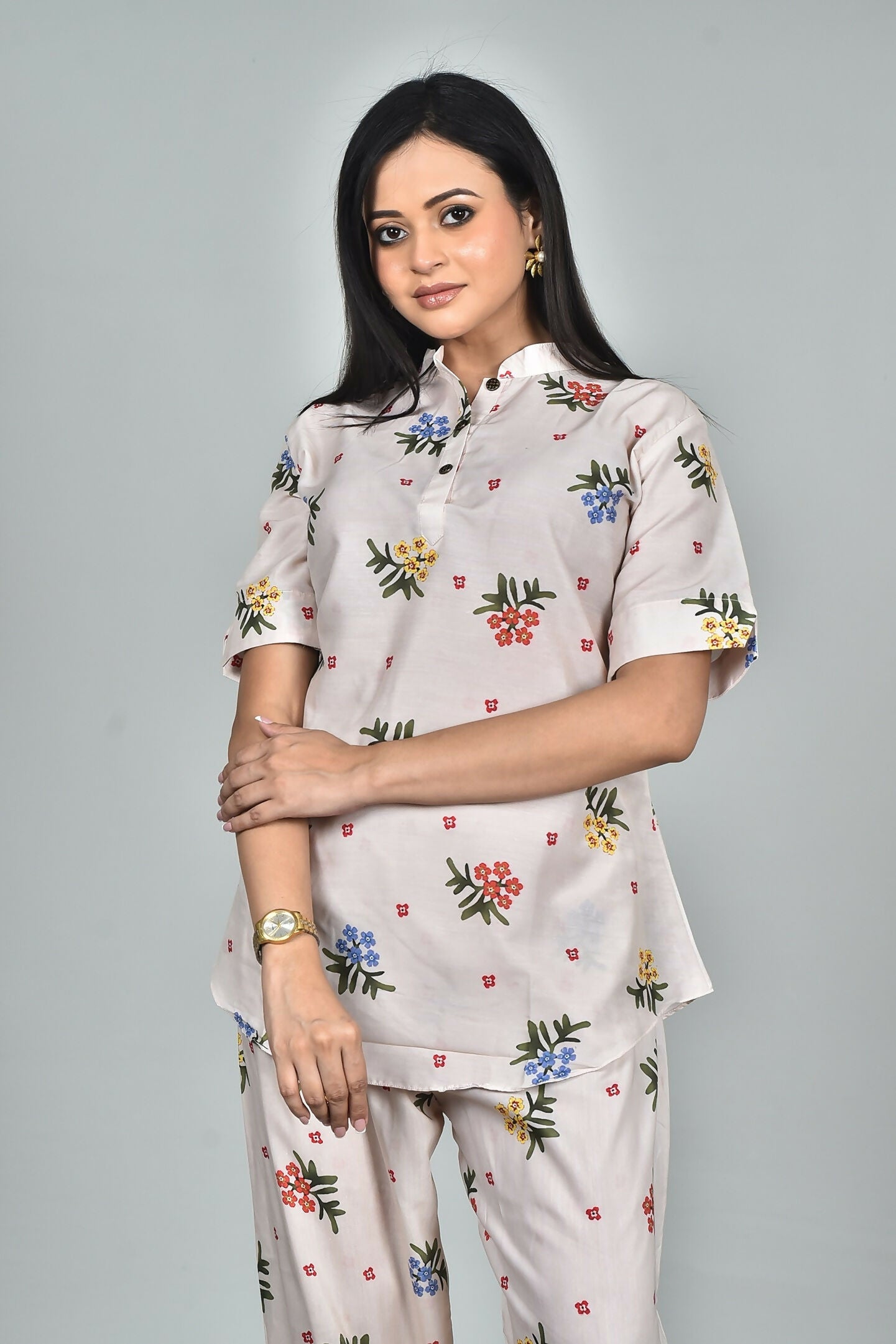 Morchari Digital Print Semi Muslin Co-Ord Set Top & Trouser-Multicolor - Swadesiicart