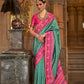 Persian Green Banarasi Weaving, Ultra Aqua Finish, Zari Work Banarasi Silk Saree - Rath Kunti - Swadesiicart