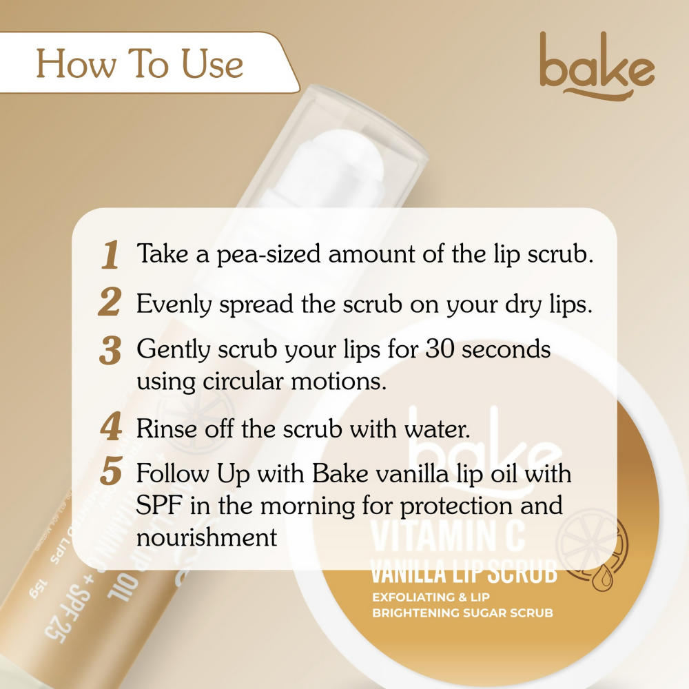 Bake Vitamin C Vanilla Lip Kit With Lip Balm SPF 25 & Lip Scrub For Dark & Pigmented Lips | Swadesiicart