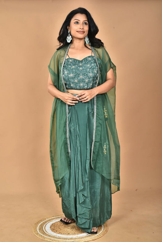 Morchari Women Hand Embroidery Crop Top-Green - Swadesiicart