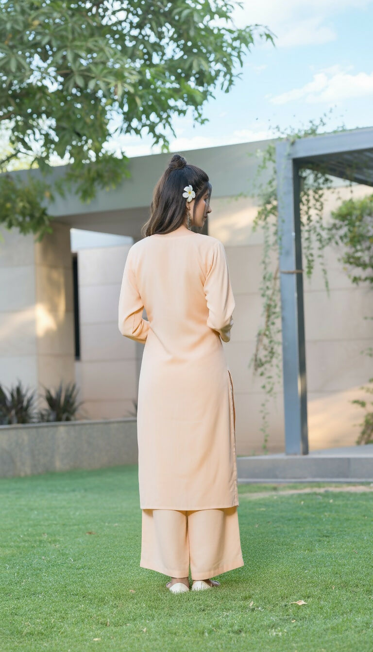 BulBul Meher Rayon Peach Kurta Set with Dupatta - Swadesiicart