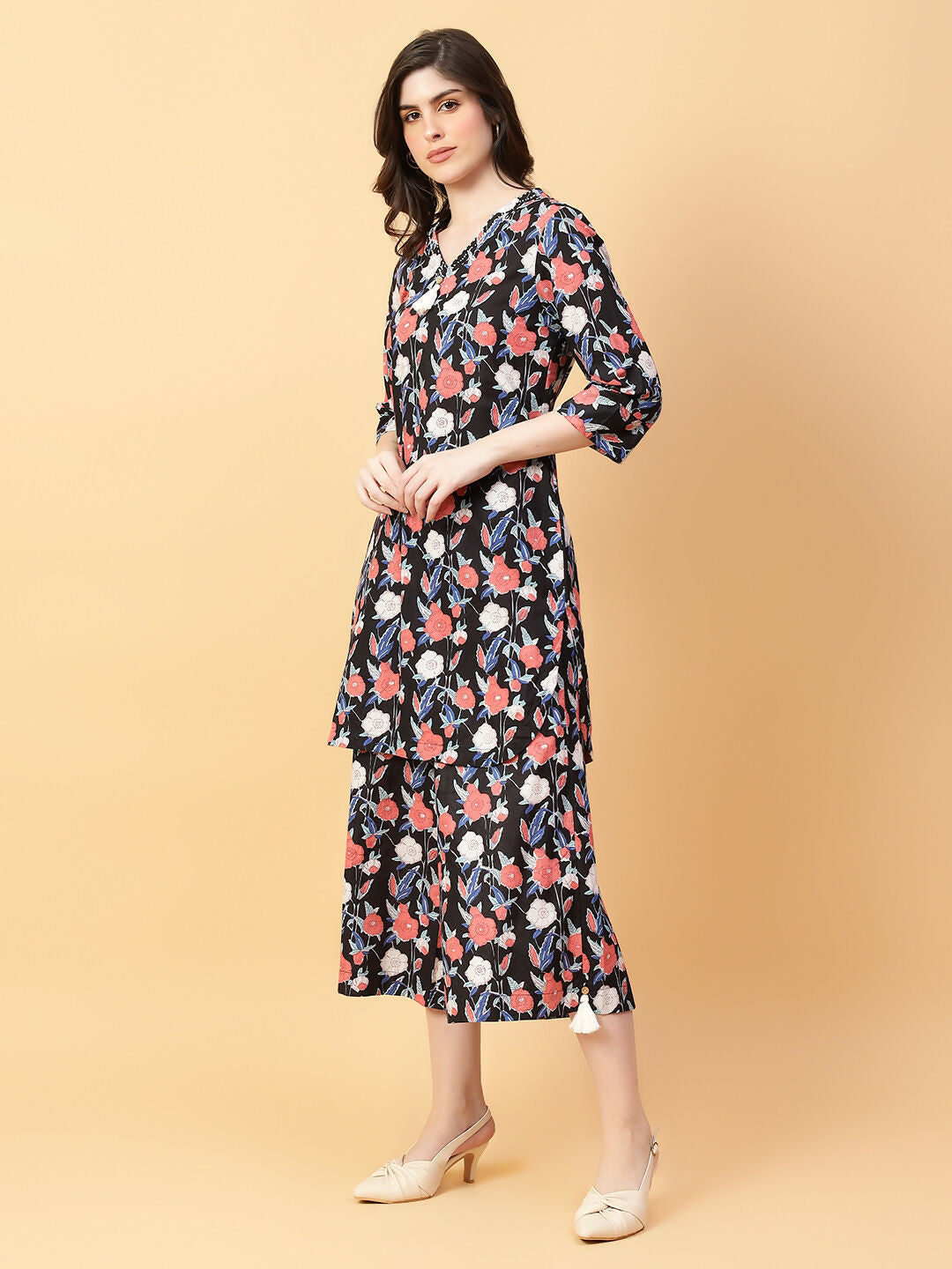 Joban Fashion Black Cotton Printed & Hand Work Co-ord Set - Swadesiicart
