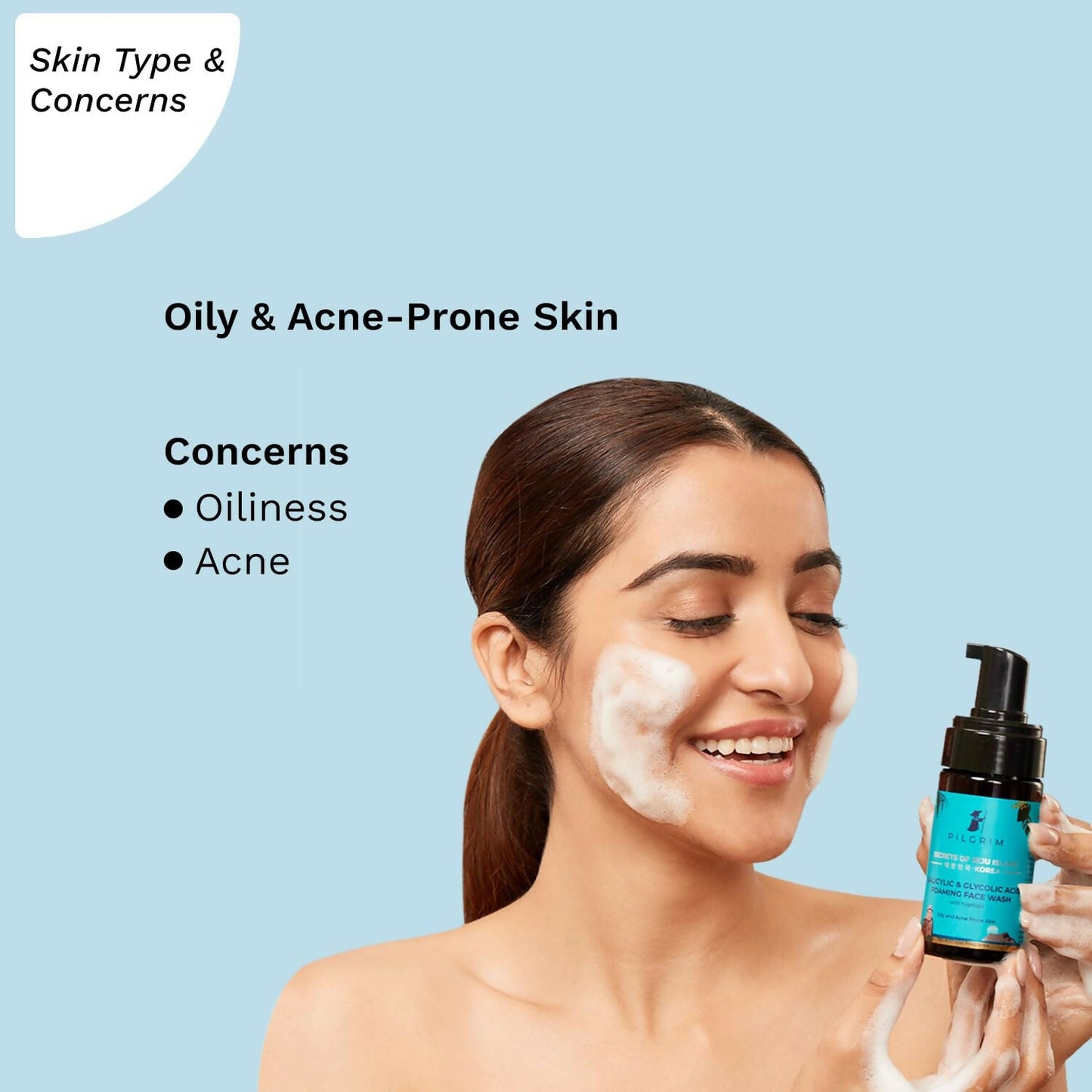 Pilgrim Korean 1.5% Salicylic (Bha) & 2% Glycolic Acid (Aha) Foaming Face Wash For Oily & Acne-Prone Skin - Korean Skin Care - Swadesiicart