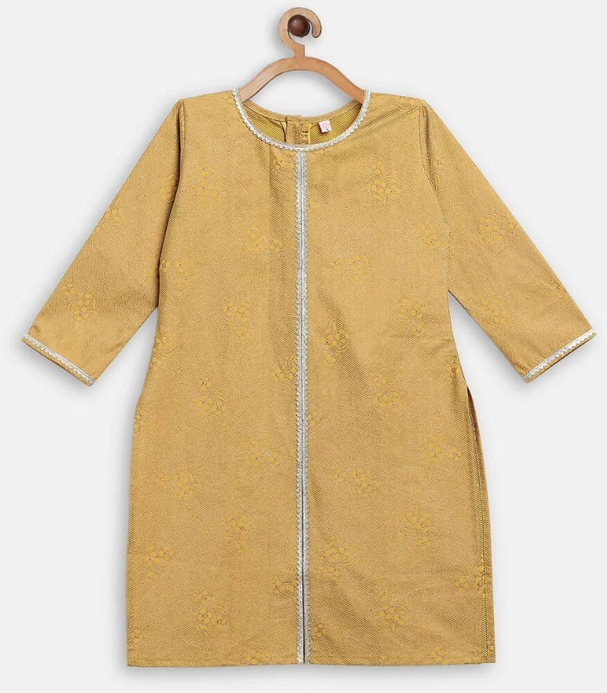 Ahalyaa Mustard Crepe Straight Kids Kurta Palazzo Set For Girls | Swadesiicart