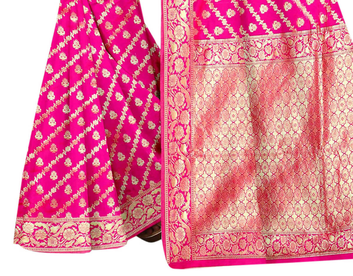 Vamika Weaving Banarasi Jacquard Saree - Pink | Swadesiicart