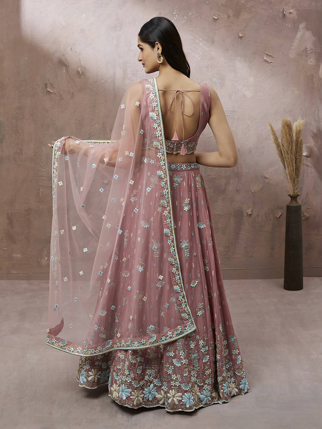 House of Panchhi Coral Pure Georgette Sequins with heavy Zarkan embroidery Lehenga choli & Dupatta | Swadesiicart