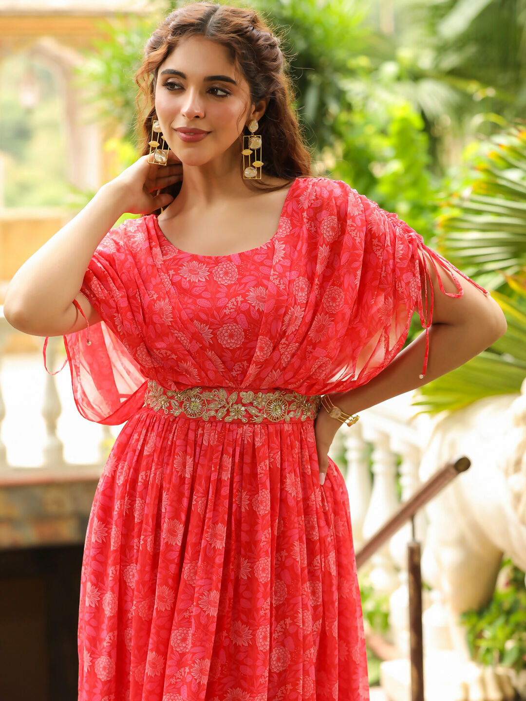 Janasya Pink Georgette Floral Gown | Swadesiicart