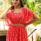Janasya Pink Georgette Floral Gown | Swadesiicart