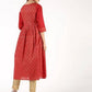 Aniyah Cotton Block Print Flared Kurta In Red (AN-151K) - Swadesiicart