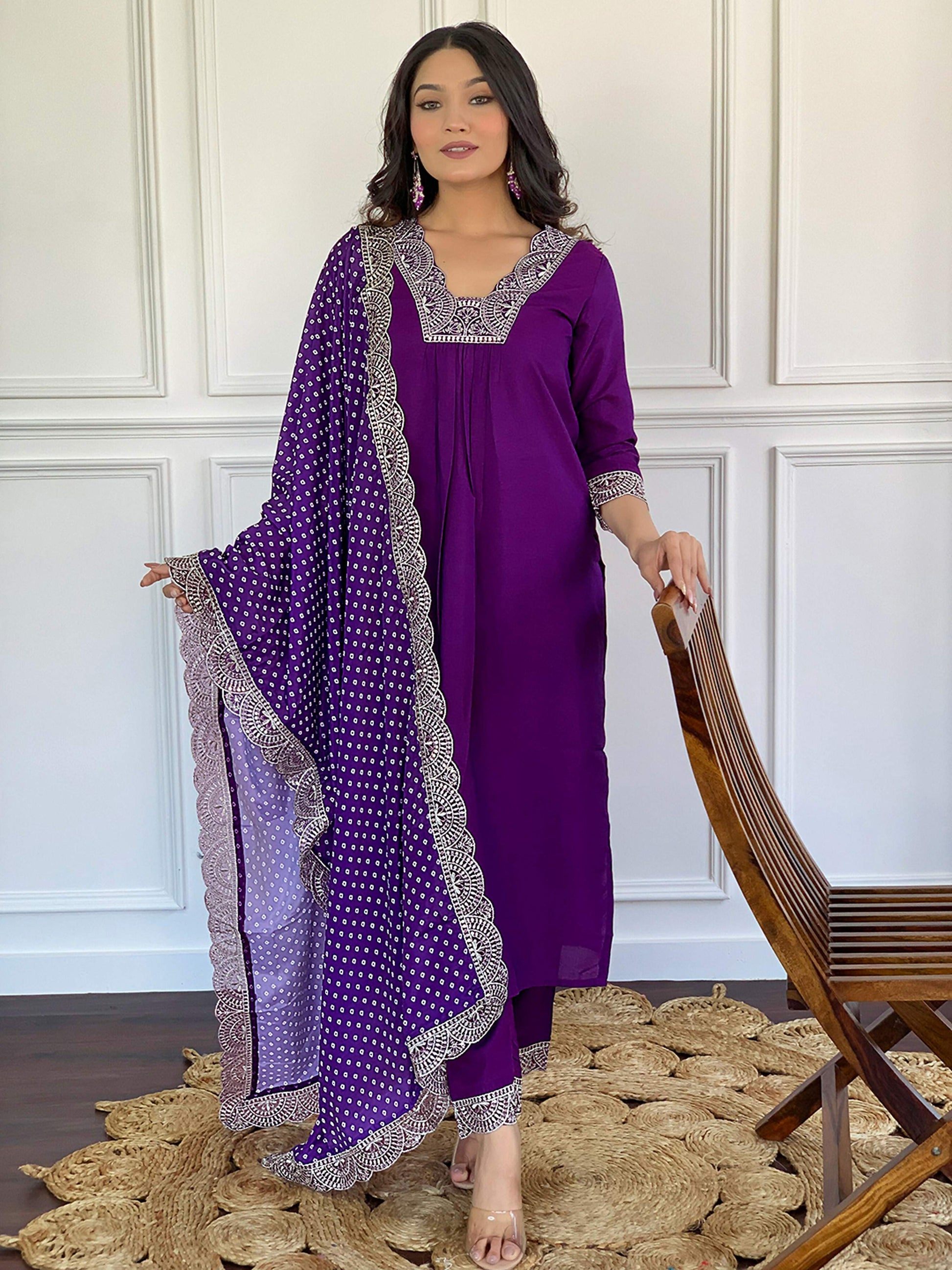 Partywear Designer ViscoseWine Stitched Suit With Dupatta - Tanisha | Swadesiicart