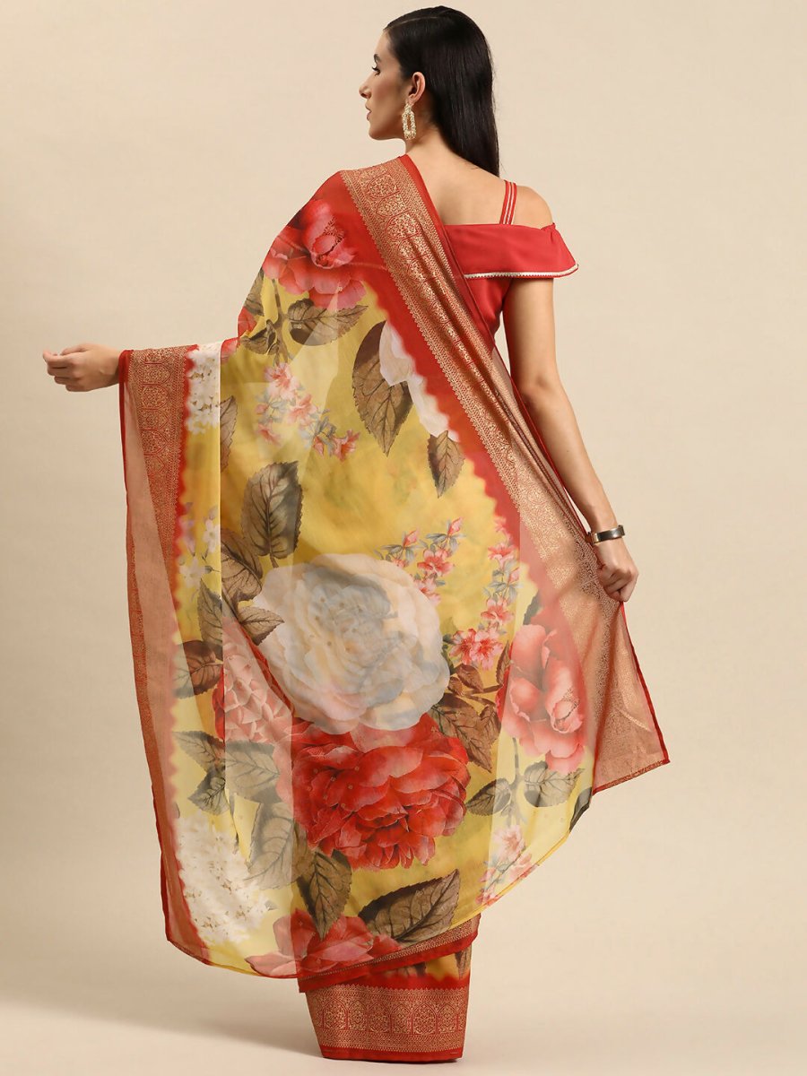 Ahalyaa Women's Traditional Semi Stitch Saree - Yellow | Swadesiicart
