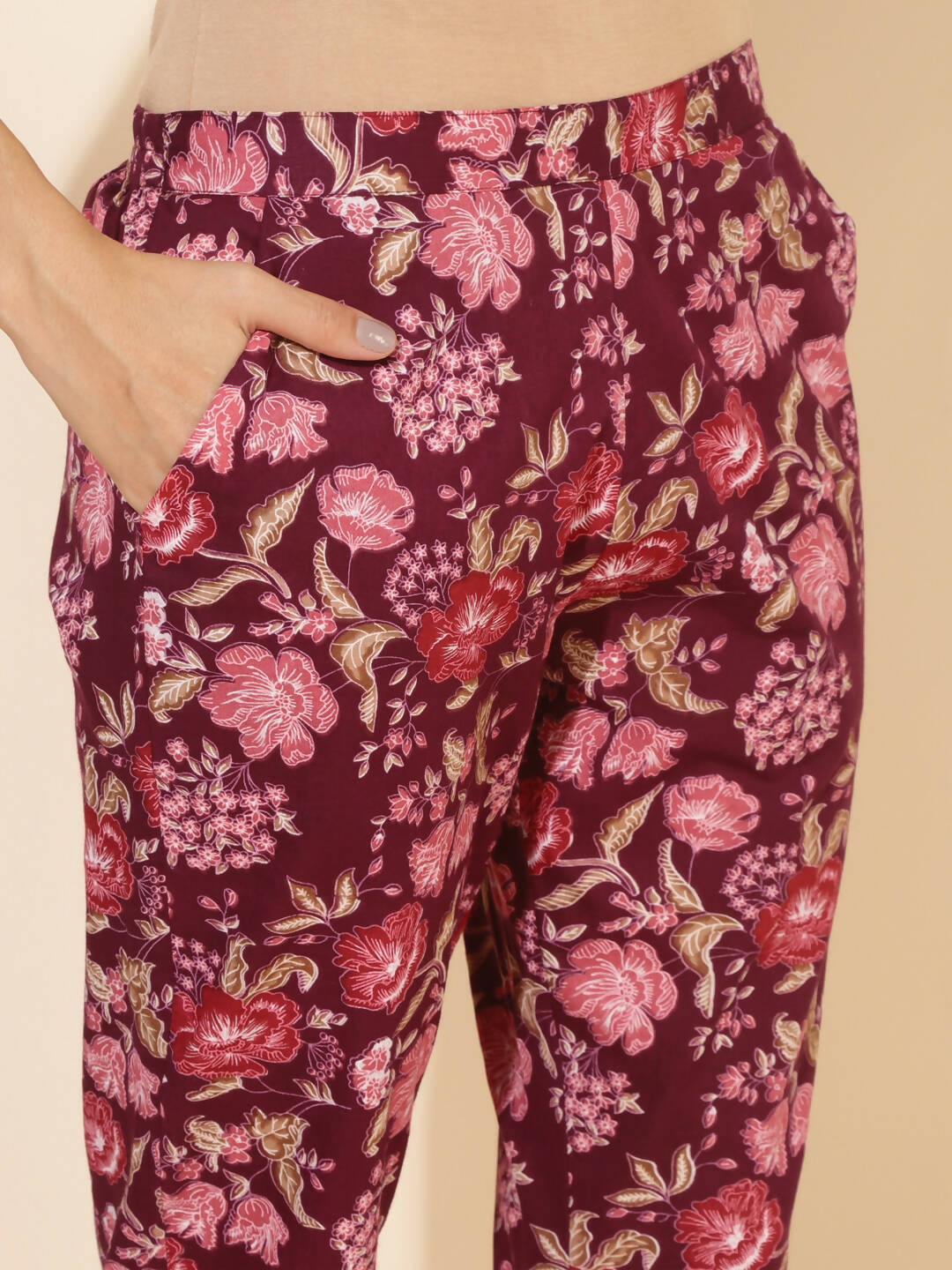 Janasya Women's Purple Cotton Floral Printed Casual Straight Kurta Set | Swadesiicart