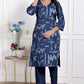 Miravan Womens Abstract Blue Printed Cotton Blue Co-Ord Set - Swadesiicart