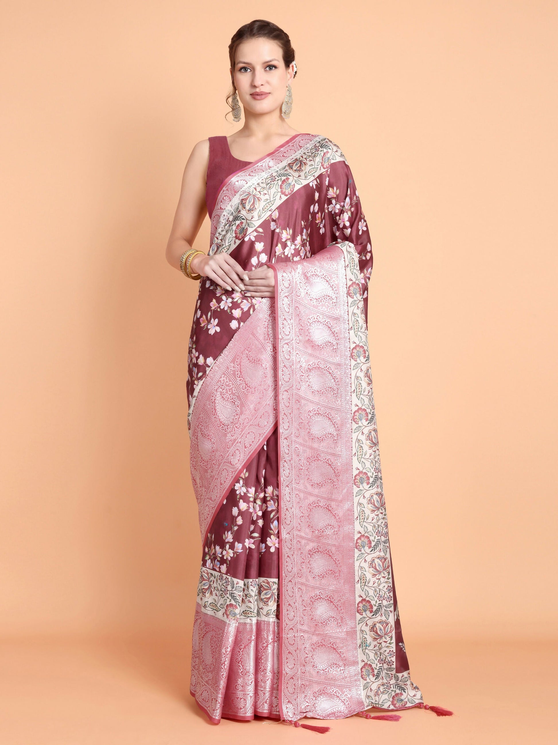 Vamsee Bhavi Maroon Georgette Saree - Swadesiicart