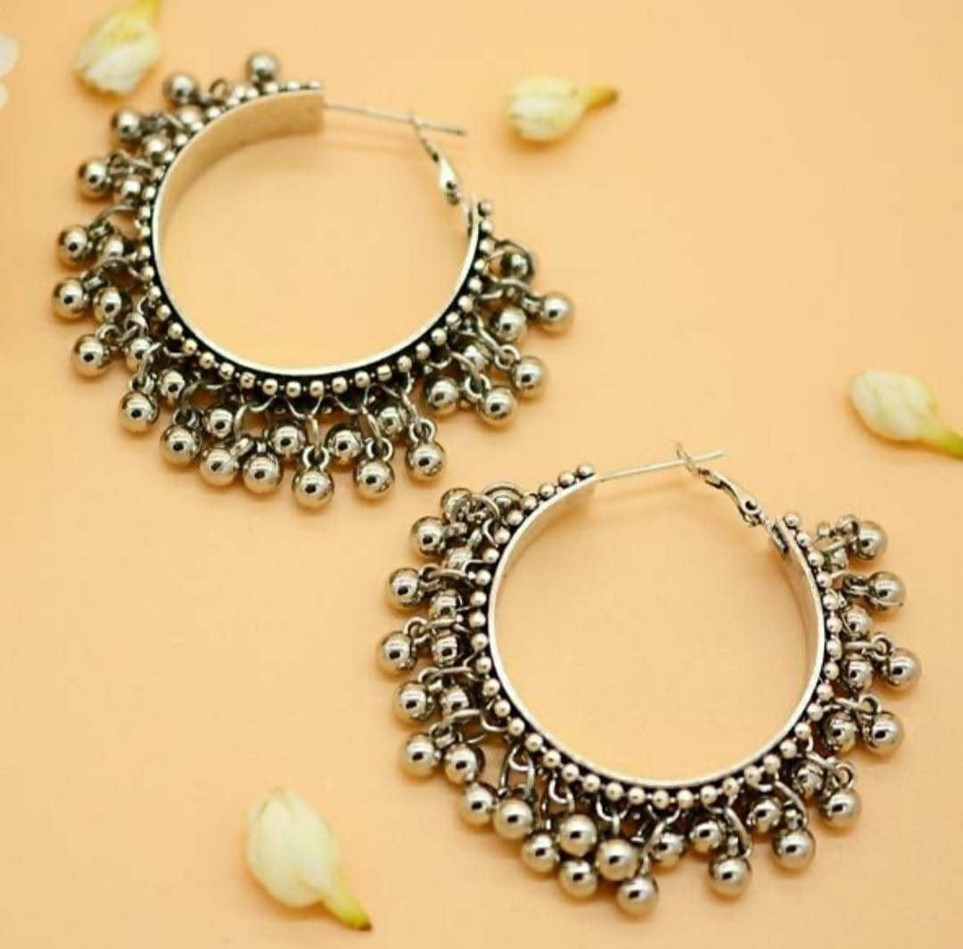 Mominos Fashion Traditional Oxidised Afghani Ghungroo Style Small Hoop Earrings - Swadesiicart