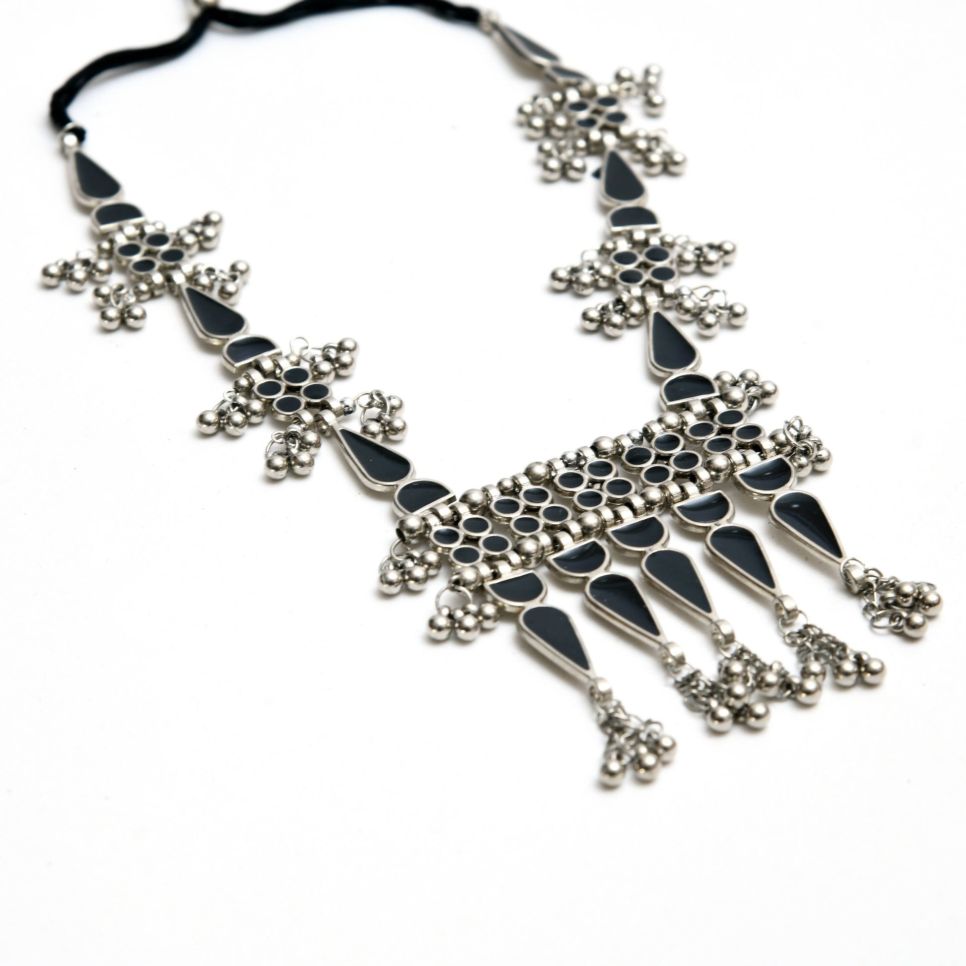 Mominos Fashion Johar Kamal Oxidised Silver-Plated Meenakari Long Necklace Set - Swadesiicart