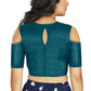 Aastha Fashion Women's Teal Art Silk Cold Shoulder Sleeve Readymade Blouse