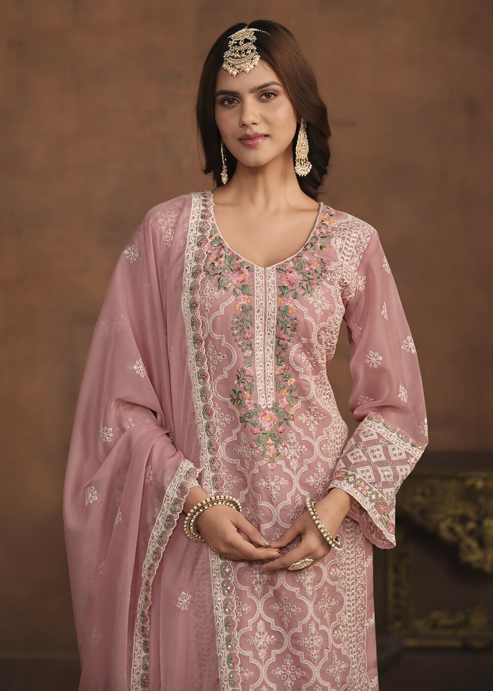 Blush Pink Soft Organza Embroidered Festive Salwar Suit - Emponline | Swadesiicart