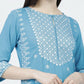 Indian Clothing Cheera Embellished Daily Wear Cotton Blend Kurta - Sky Blue - Swadesiicart