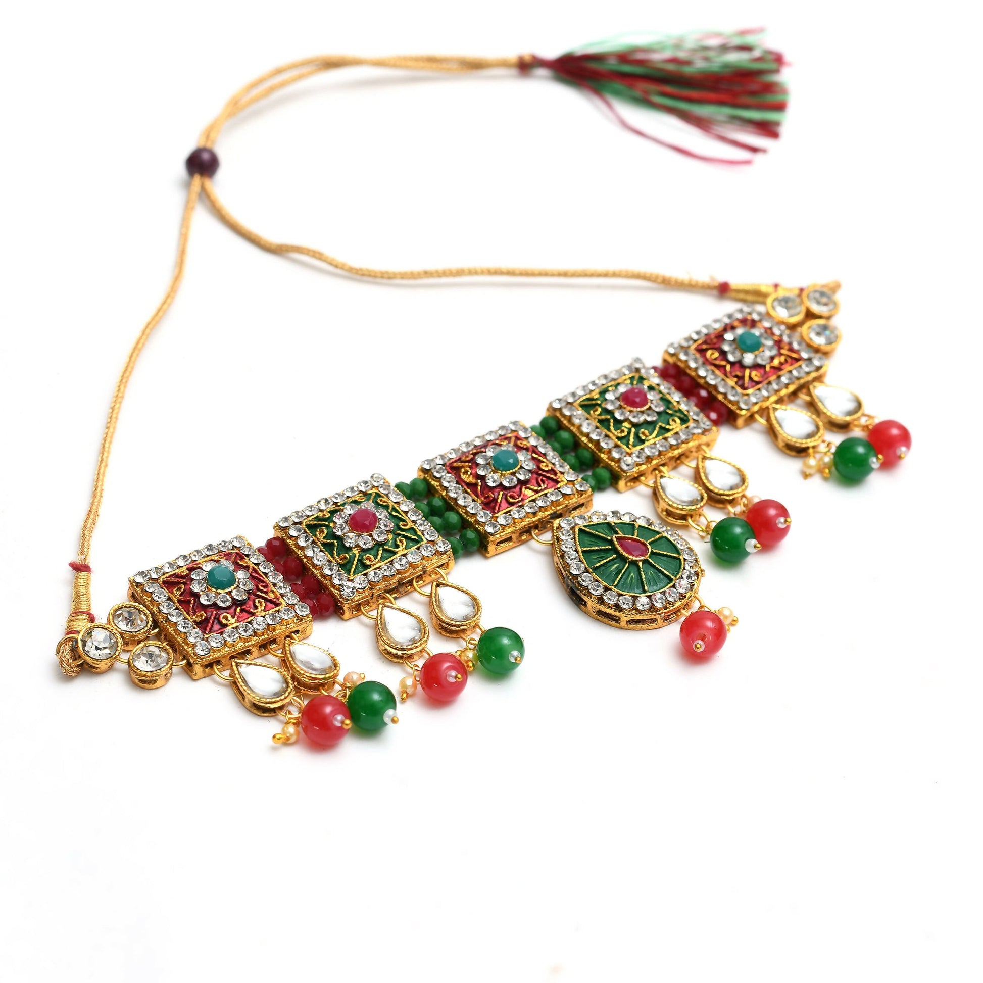 Mominos Fashion Johar Kamal Gold-Polished Brass Finish Meena & Pearls Work Choker For Women | Swadesiicart