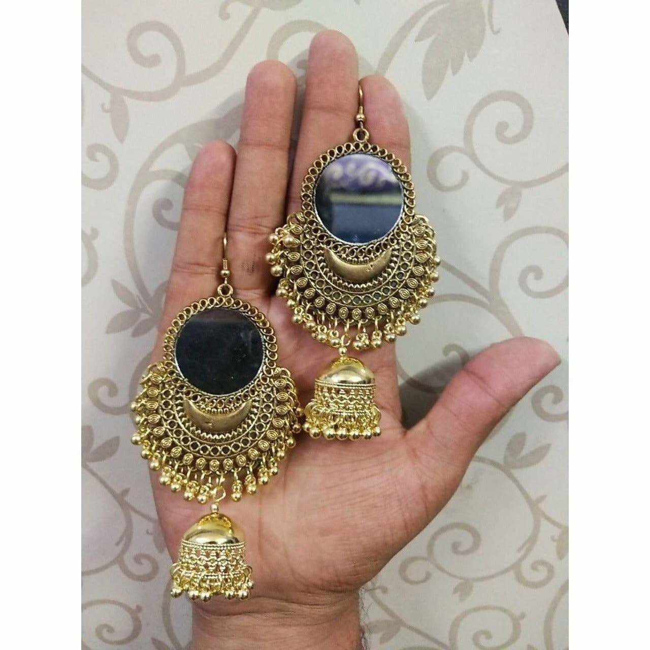 MS Fashion India Beautiful Gold Oxidized Mirror Jhumka Traditional Pearls Bridal Earrings | Swadesiicart