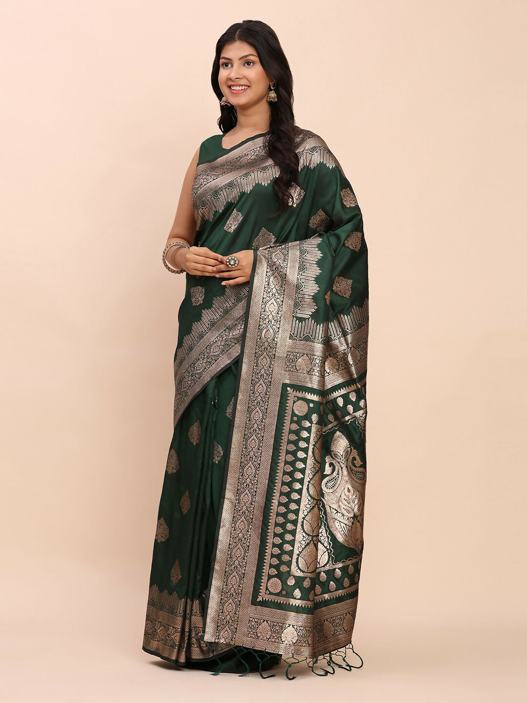 Astita Banarasi Silk Green Saree | Swadesiicart