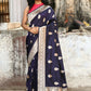 Joban Fashion Navy Blue Pure Katan Pure Handloom Banarasi Silk Saree | Swadesiicart