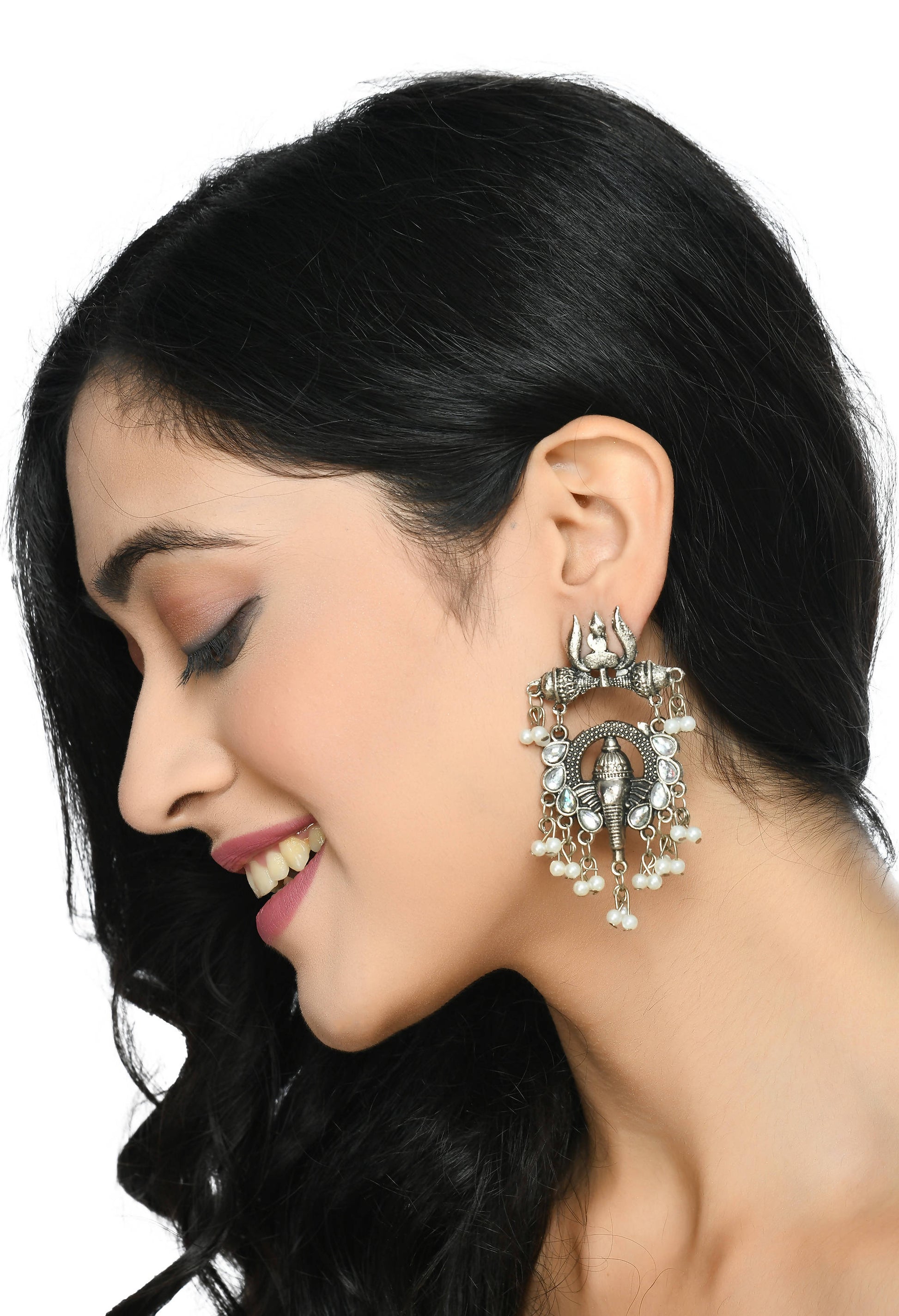 Mominos Fashion Johar Kamal Ganesh Design Silver Color Earrings - Swadesiicart