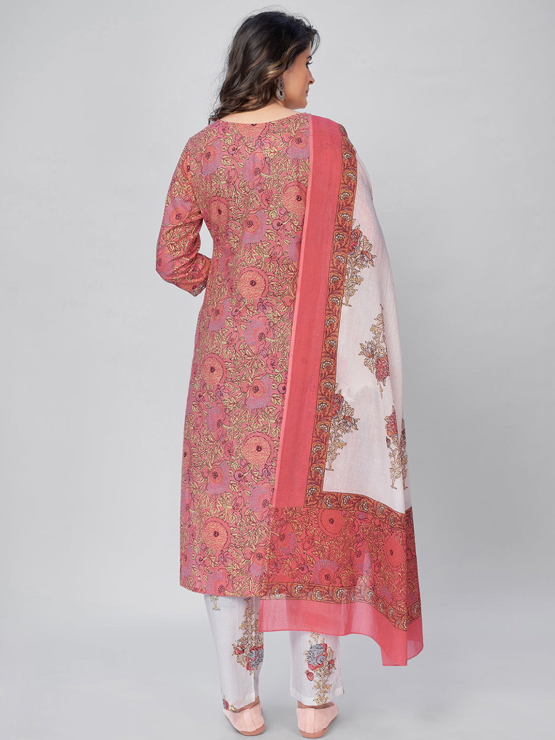 NOZ2TOZ Women's Pink Cotton Kurta & Pant With Dupatta- (3pcs set) - Swadesiicart