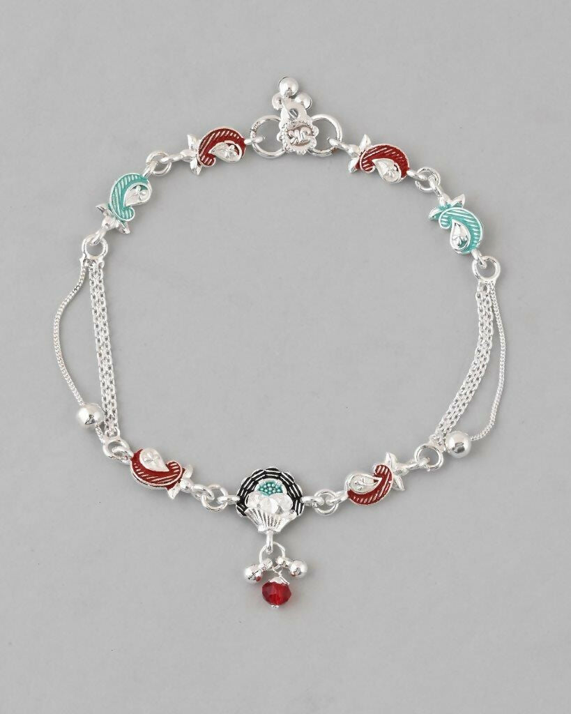 VOJ Set of 2 Traditional Stone Studded Mutli Color Designer Anklet - Swadesiicart