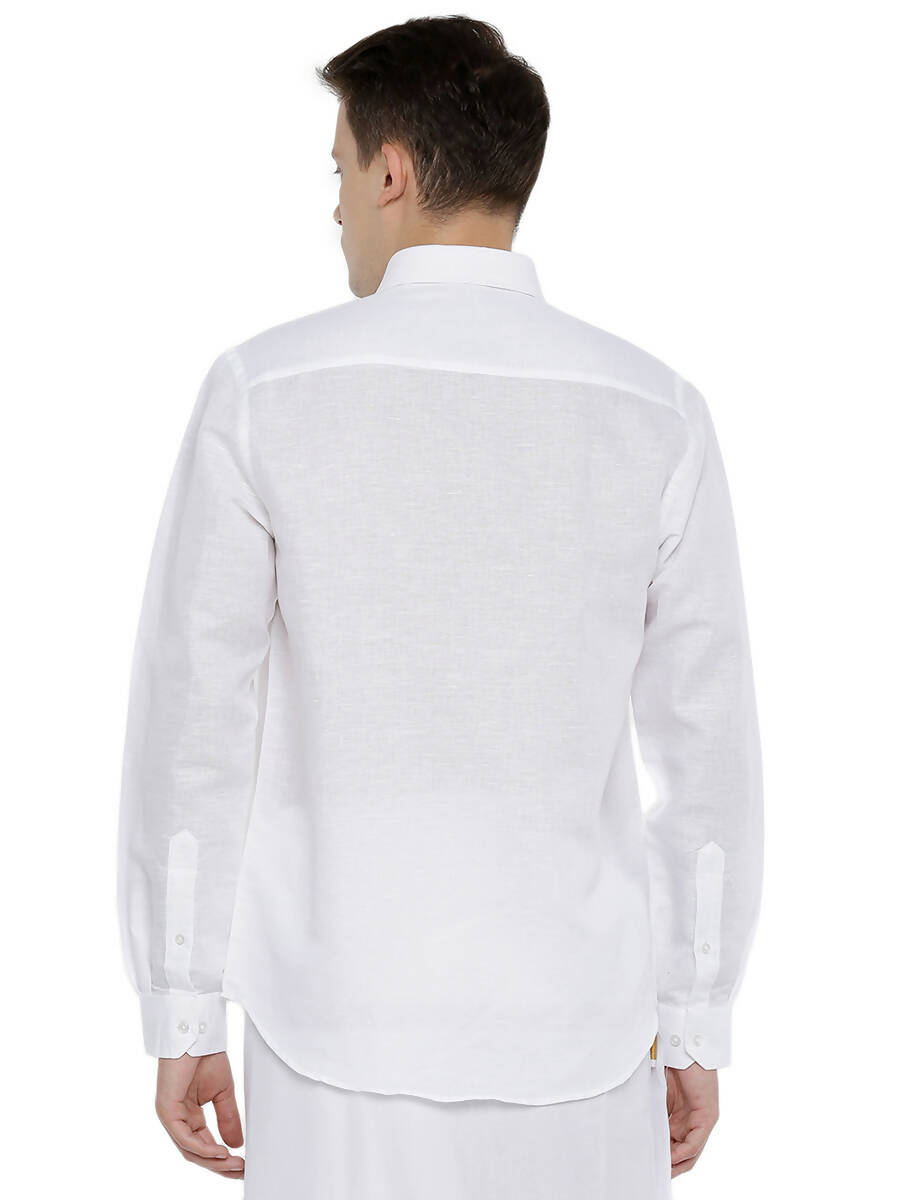 Ramraj Cotton Linen Mens Full Sleeve White Shirt Plus Size - RR Linen | Swadesiicart