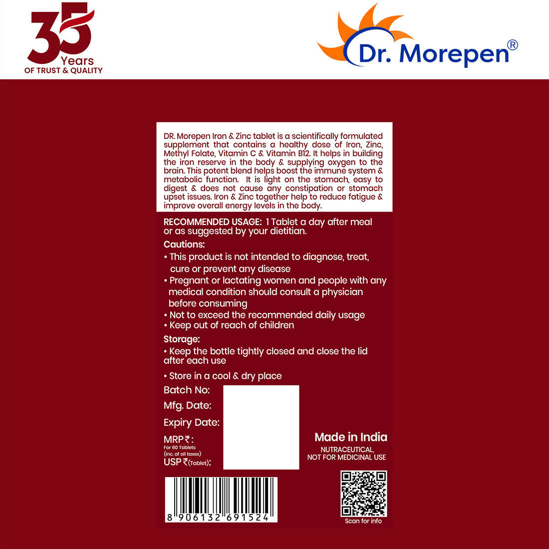 Dr. Morepen Iron & Zinc Tablets - Swadesiicart