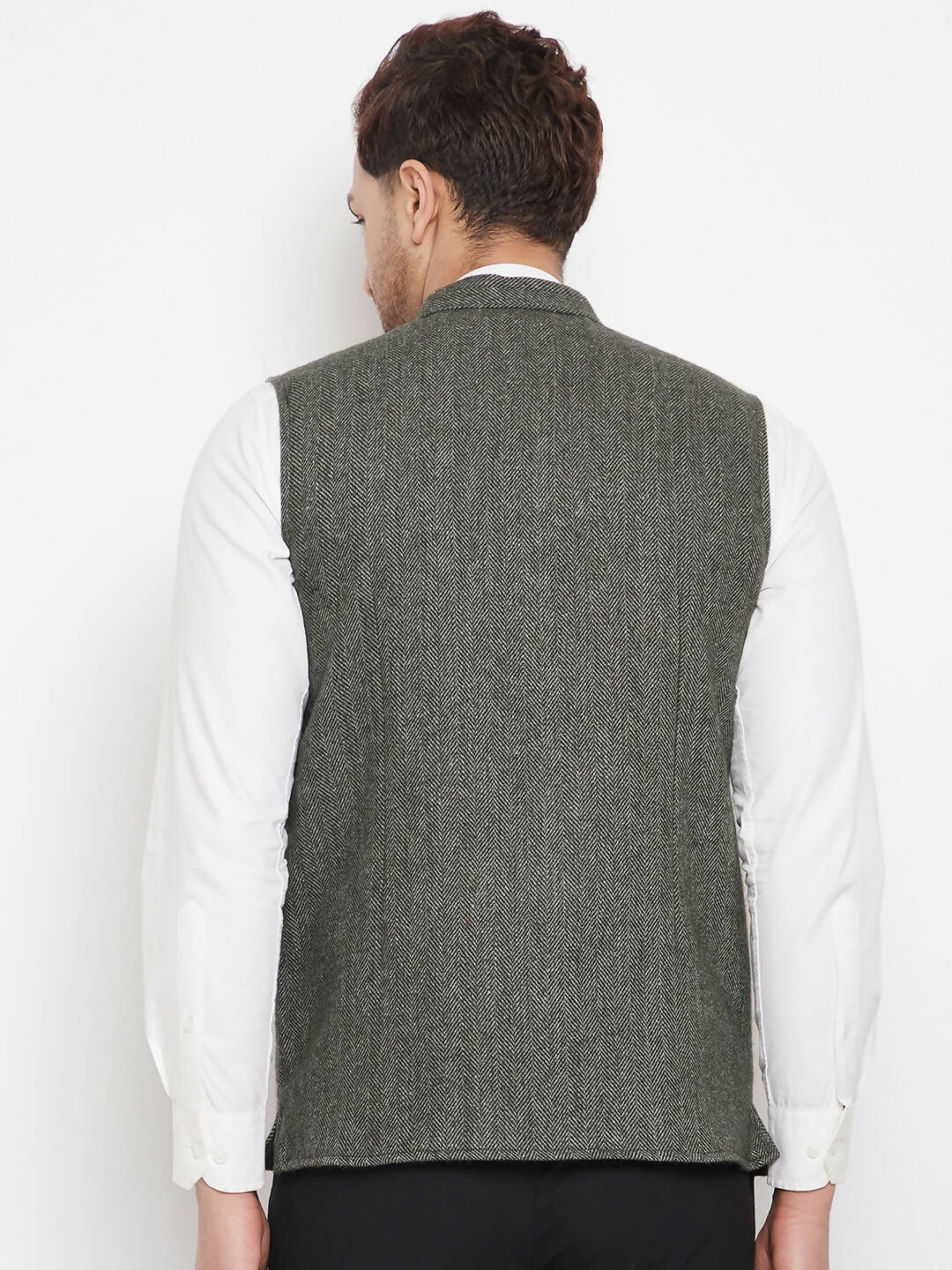 Even Apparels Green Wool Men Woven Nehru Jacket | Swadesiicart