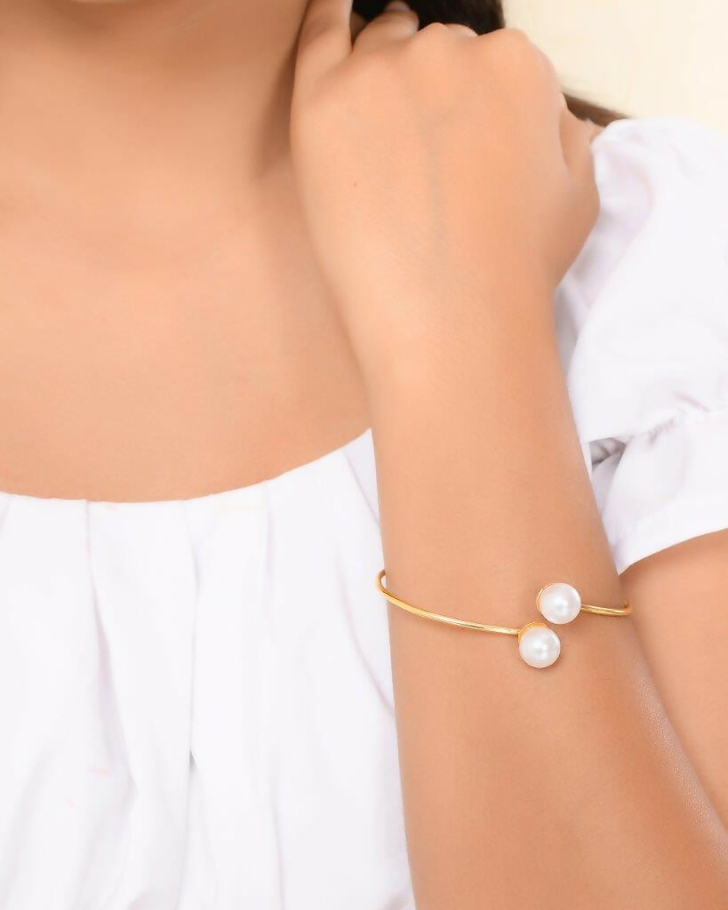 VOJ One Gram Gold-Polished Pearl Studded Bracelet - Swadesiicart
